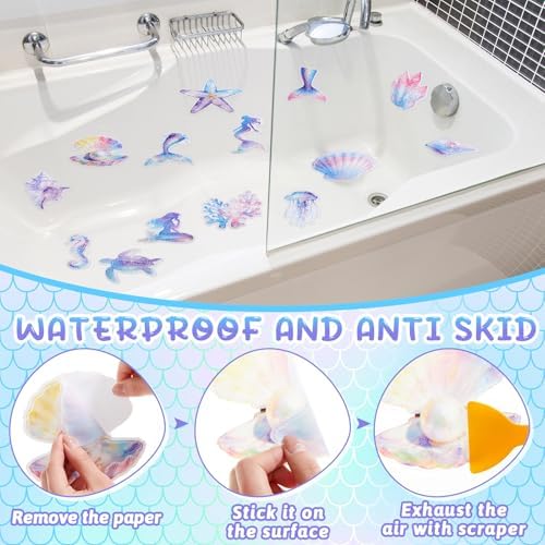 Fullhawl 30 Pcs Mermaid Non Slip Bathtub Stickers Colorful Mermaid Anti Slip - Image 3
