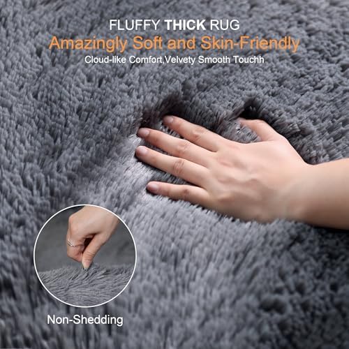 6x9 Thick Grey Shag Rug for Bedroom, Soft Plush Fluffy Carpet - Image 2