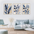 Blue Botanical Wall Art Abstract Leaf Canvas Prints Decor Modern Plant Wall Art - Image 4