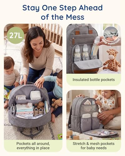mommore Baby Diaper Bag with Waterproof Changing Pad, Dark Gray - Image 3