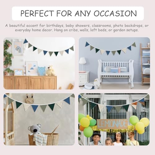 Boys Toddler Room Playroom Nursery Decor, Garland Triangle Banners Blue Grey - Image 7