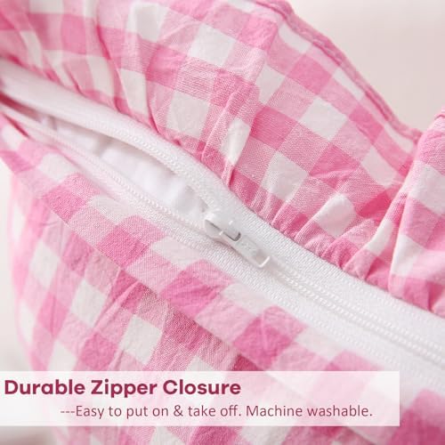 2 Pack Pink Gingham Lumbar Throw Pillow Shams 12''x20'' - Image 5