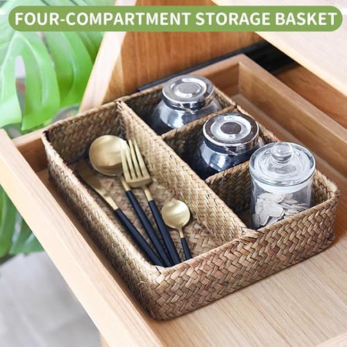Nonam Large 4-Section Seagrass Tea Bag Organizer, Divided Basket - Image 3