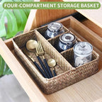 Nonam Large 4-Section Seagrass Tea Bag Organizer, Divided Basket - Image 3