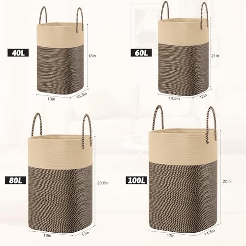 Laundry Basket, Woven Cotton Rope Laundry Hamper, Versatile Storage - Image 3