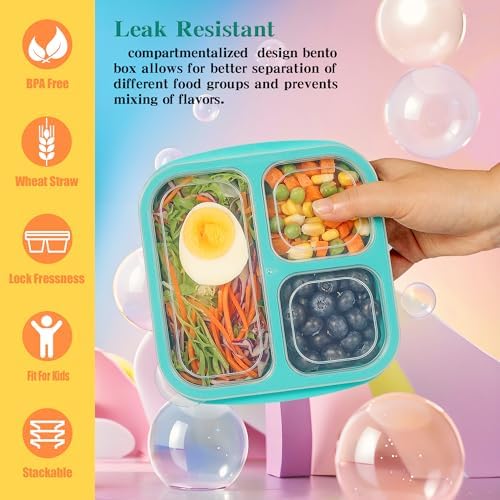 TOUWMX Bento Box For Kids, 4 Pack 3 Compartments Lunchable Meal Prep Containers - Image 2