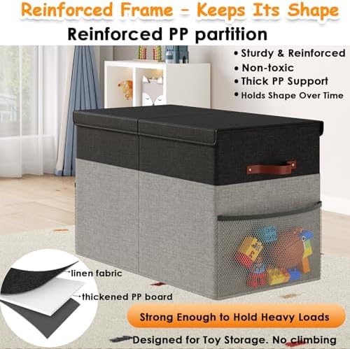 Large Toy Storage Box with Lid, Toy Chest with Divider, Foldable Organizer - Image 4