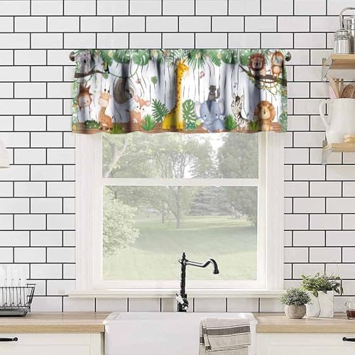 Kids Forest Animal Valance Curtains Cartoon Tree Bird Elephant Giraffe Lion - Image 4