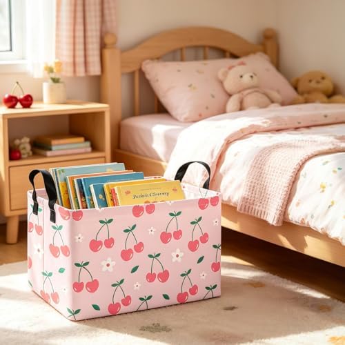 Rectangular Cherry Storage Basket Fabric Hamper - Image 3