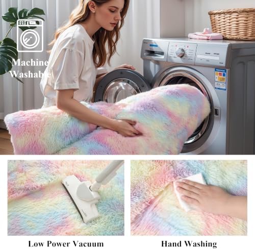 Rainbow Unicorn Shag Rug, Washable Non Slip Fluffy Kids Carpet - Image 5