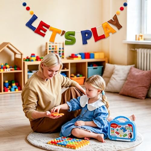 Pre-Strung Retro LET’S Play Felt Banner Reusable Kids Playroom Decorations - Image 3