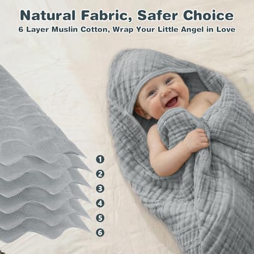 Muslin Hooded Baby Towels 2 Pack, 100% Cotton Baby Bath Towels - Image 4