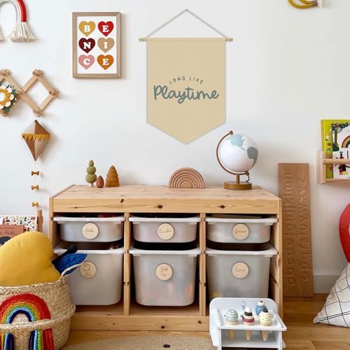 Playroom Decor, Long Live Playtime Neutral Linen Canvas Banner, Play Room Wall - Image 2