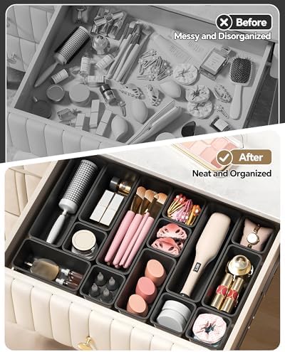 Canfanni 13 Pack Plastic Drawer Organizers Set, 3 Sizes Desk Drawer Organizer - Image 4