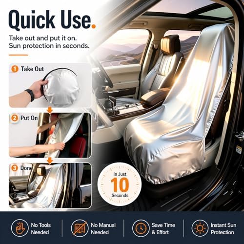 Car Seat Sun Shade Cover, Titanium Silver Front Seat Covers - Image 7