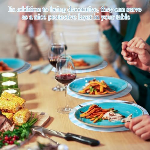 Funnymoom 60 Pcs Blue and White Gingham Disposable Paper Placemats Round Table - Image 4