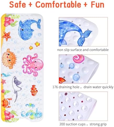 Secopad Bathtub Mat Non Slip, Cartoon Bath Tub Mat - Image 2