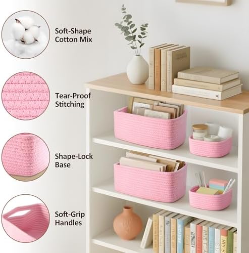 5-Pack Small Woven Rope Storage Baskets, 2 Sizes Organizer Bins - Image 3