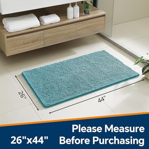 Chenille Bathroom Rug 26"x44" Aqua, Non-Slip Plush Bath Mat - Image 2