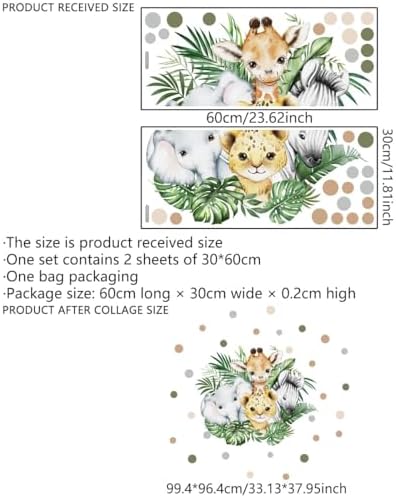 37.95x33.13 Inch Watercolor Jungle Animal Wall Decal Forest Animal Tiger - Image 7