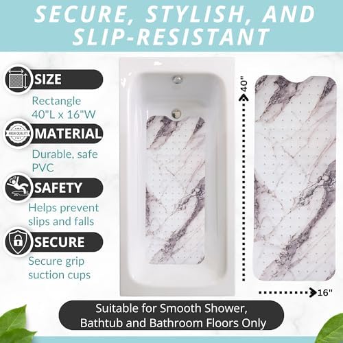 ENKOSI Non-Slip Bath Mat and Shower Mat 40x16 Extra Long, Marble Gray - Image 4