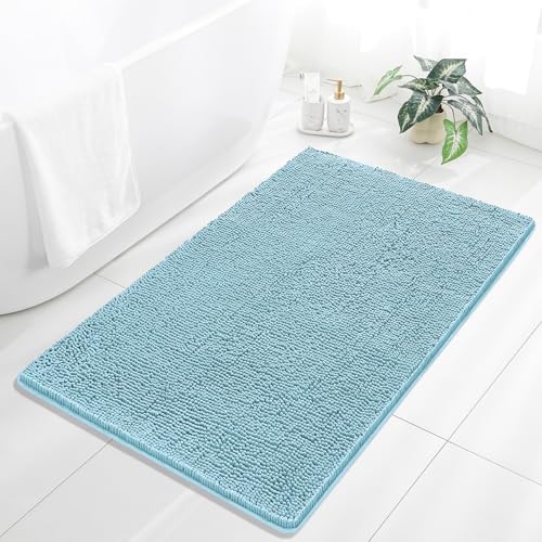 Chenille Bathroom Rug 36"x60" Baby Blue, Large Plush Bath Mat by Kildoss