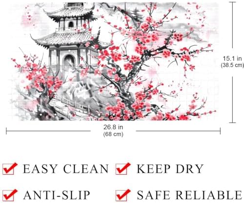 Shower Mat Non Slip 26.8 x 15.1 Inches, Mountain Temple Plum Blossom Bathtub - Image 4
