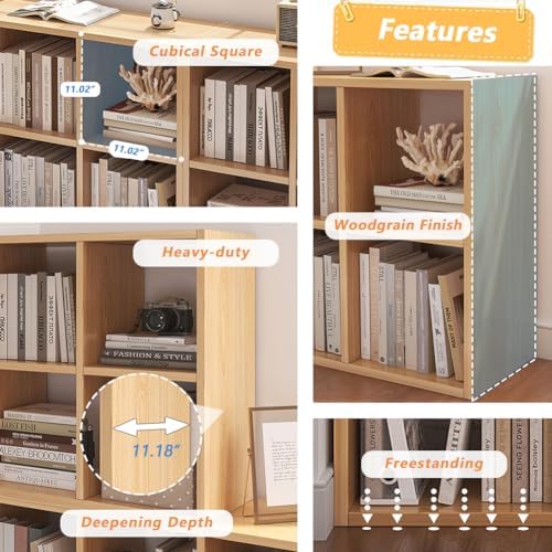 NELYE 4 Cube Organizer Bookcase Oak Open Shelf - Image 3