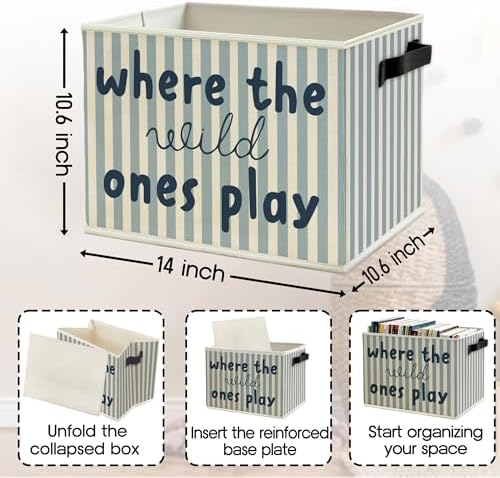 Blue Stripe Boho Classroom Storage Bins Box - Image 6