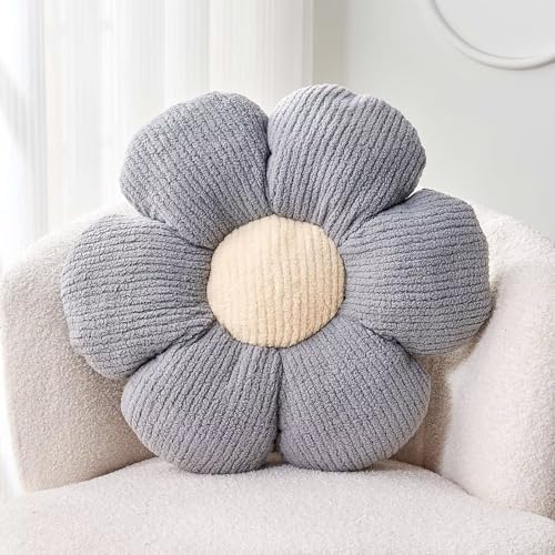 Kcvvcr Flower Throw Pillow, Soft Grey 14.9" Shaped Floor Pillow by Kcvvcr