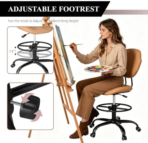Drafting Chair with Back Support, Tall Desk Rolling Stool - Image 5