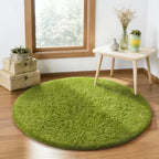 Ophanie Round Rug 4Ft Green Circle Area Rug, Fluffy Fuzzy Bedroom Carpet by Ophanie