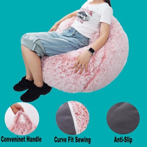Fluffy Stuffed Animal Storage Bean Bag Chair Cover, Faux Fur Comfy Bean Bag - Image 5