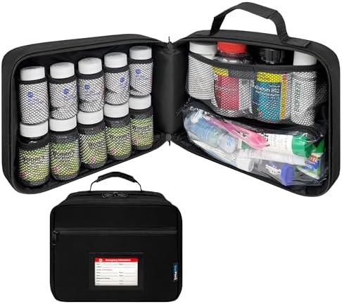 Large Pill Bottle Organizer & Medicine Bag, Emergency Card by StarPlus2