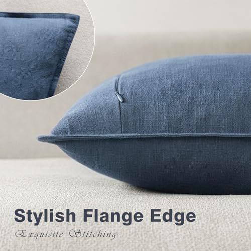 Foindtower Decorative Linen Lumbar Throw Pillow Covers 12x20 Inch Dark Blue - Image 3