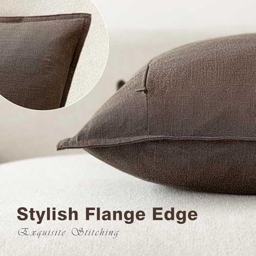 Foindtower Linen Solid Decorative Throw Pillow Covers 26x26 Reddish Brown - Image 3