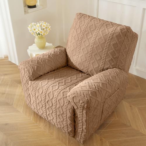 vctops 4 Pieces Recliner Chair Covers, Geometric Jacquard Plush Recliner - Image 7