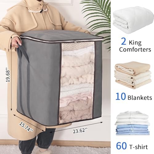 Blanket Storage Bags 120L for Comforter Clothes Bedding Sheet 4 Pack Grey - Image 2