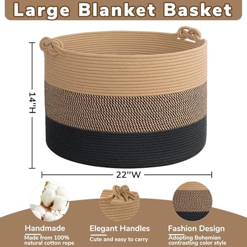 CherryNow 22"x22"x14" Large Blanket Basket, Home Décor - Image 4