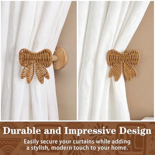 Leinuosen 2 Pack Boho Curtain Holdbacks Rattan Tiebacks - Image 4