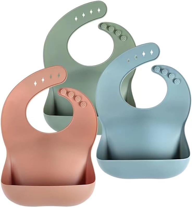 Cuddle Campus Set of 3 Silicone Bibs, Soft Adjustable Bibs by CuddleCampus