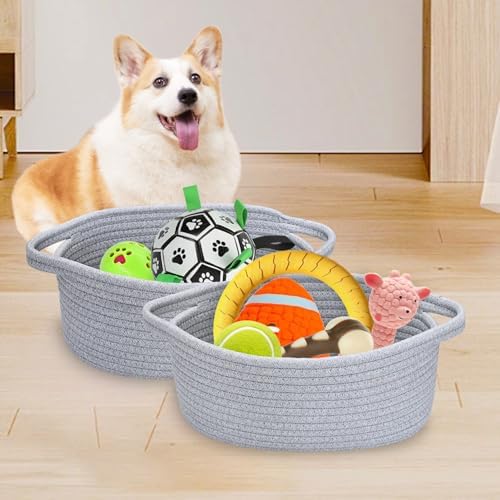 ABenkle Small Basket with Handles, Boho Decorative Rope Woven Dog Cat Toy - Image 3