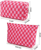 SOIDRAM 2 Pieces Makeup Bag Large Checkered Cosmetic Bag Capacity Canvas Mix - Image 3