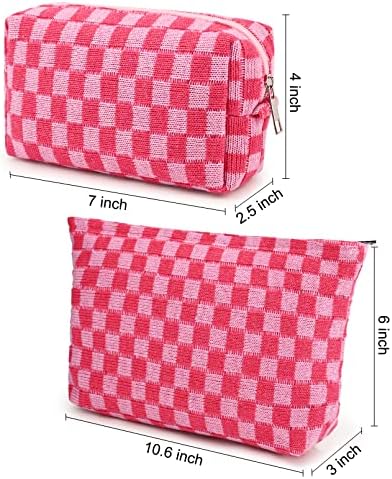 SOIDRAM 2 Pieces Makeup Bag Large Checkered Cosmetic Bag Capacity Canvas Mix - Image 3