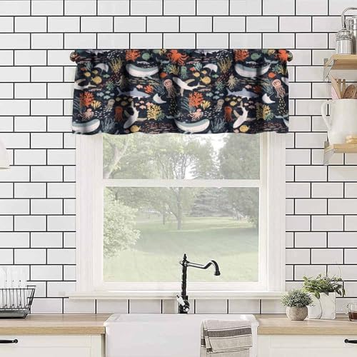 Ocean Animal Valance Curtain for Kids Toddler Cartoon Cute Blue Underwater - Image 2