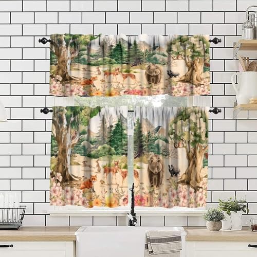 Forest Valance Curtain for Kitchen, Window Treatment Retro Mountain Forest - Image 4