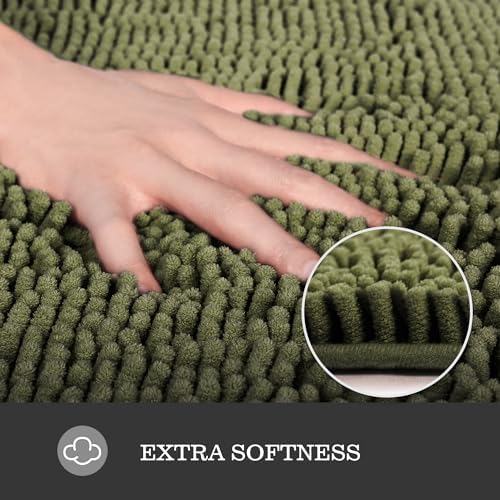 Yeaban Chenille Sage Bathroom Rug 17"x24", Non-Slip Rubber Backing - Image 2