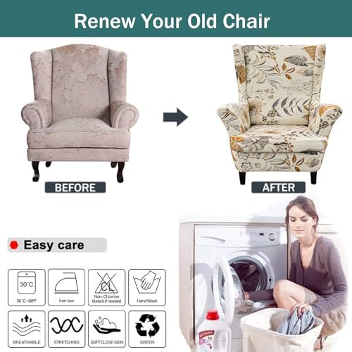 NILUOH Wingback Chair Covers 2-Piece, Armchair Slipcovers - Image 5