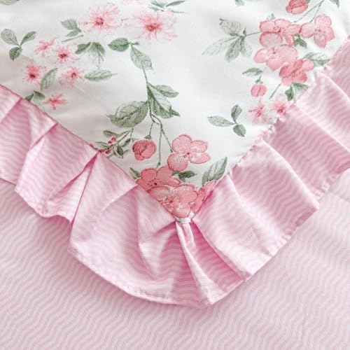 3 Pieces Pink Rose Flowers Mini Crib Bedding Set Baby Ruffled Quilted Comforter - Image 5