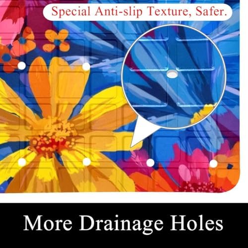 Shower Mat Non Slip 26.8 x 15.1 Inches, Colorful Daisies Bathtub Mat Shower - Image 2